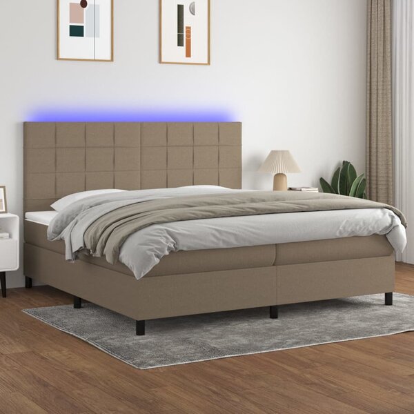 VidaXL Κρεβάτι Boxspring με Στρώμα & LED Taupe 200x200 εκ. Υφασμάτινο