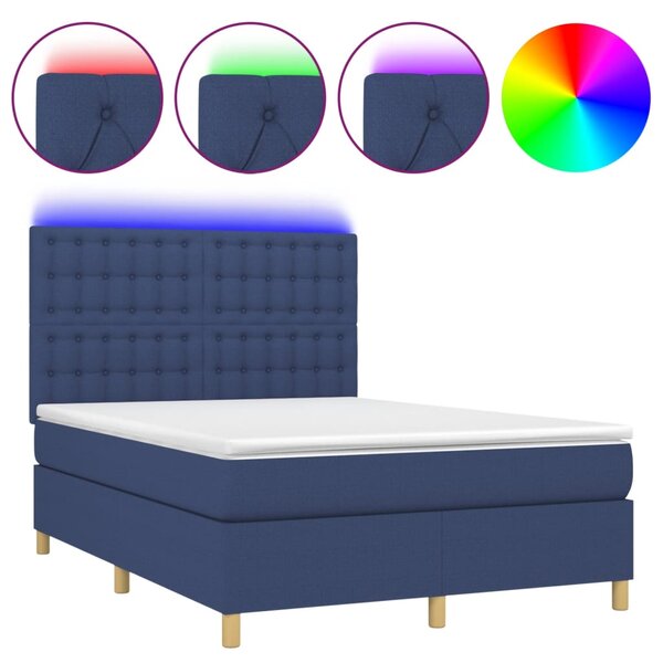 VidaXL Κρεβάτι Boxspring με Στρώμα & LED Μπλε 140x200 εκ. Υφασμάτινο