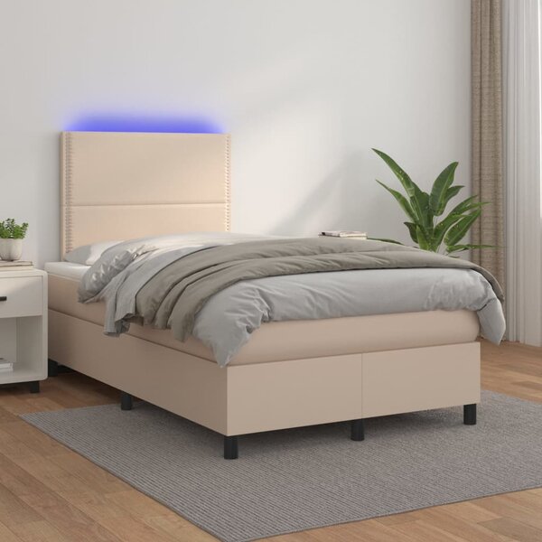 VidaXL Κρεβάτι Boxspring Στρώμα&LED Καπουτσίνο 120x200 εκ. Συνθ. Δέρμα