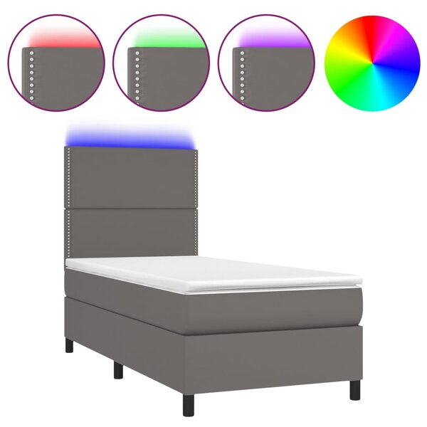 VidaXL Κρεβάτι Boxspring με Στρώμα & LED Γκρι 80x200 εκ. Συνθ. Δέρμα