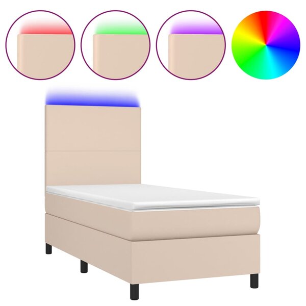 VidaXL Κρεβάτι Boxspring Στρώμα&LED Καπουτσίνο 80x200 εκ. Συνθ. Δέρμα