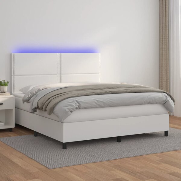 VidaXL Κρεβάτι Boxspring με Στρώμα & LED Λευκό 160x200 εκ. Συνθ. Δέρμα