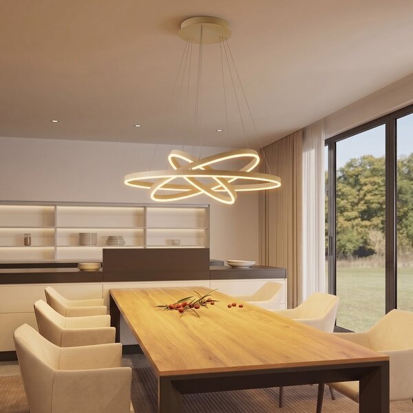 Arcchio Φωτιστικό οροφής LED Albiona, μπεζ, 3 δακτύλιοι, Ø 80 cm, ρυθμιζόμενος, Μπεζ, Σαλόνι / τραπεζαρία, Μέταλλο, σύγχρονο