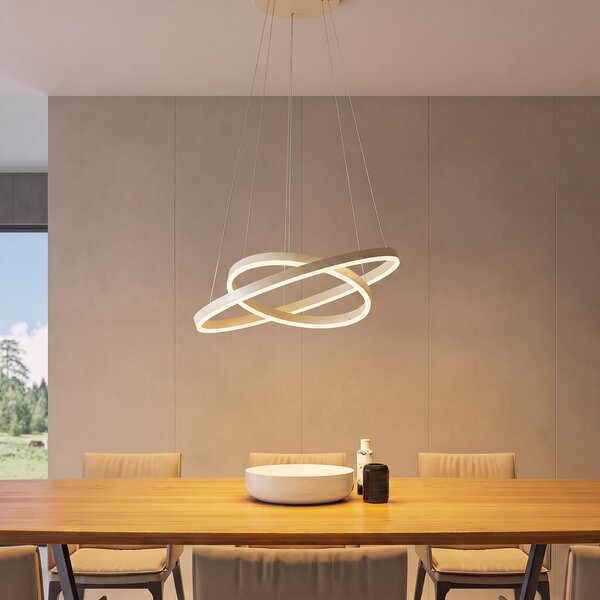 Arcchio Φωτιστικό οροφής LED Albiona, μπεζ, 2 δακτύλιοι, Ø 60 cm, ρυθμιζόμενος, Μπεζ, Κουζίνα, Μέταλλο, σύγχρονο