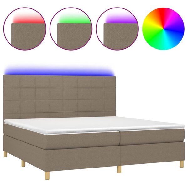 VidaXL Κρεβάτι Boxspring με Στρώμα & LED Taupe 200x200 εκ. Υφασμάτινο