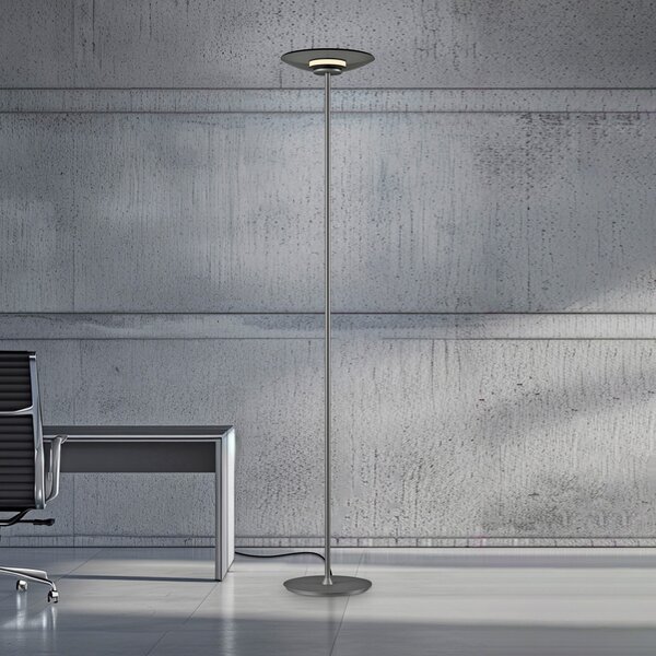 PURE Φωτιστικό δαπέδου LED Moon, πλατίνα, καπνιστό γυαλί, 180 cm, ρυθμιζόμενος, Γκρι, υπνοδωμάτιο, Αλουμίνιο, σύγχρονο