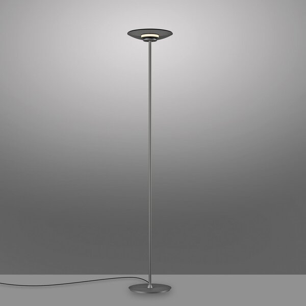 PURE Φωτιστικό δαπέδου LED Moon, πλατίνα, καπνιστό γυαλί, 180 cm, ρυθμιζόμενος, Γκρι, υπνοδωμάτιο, Αλουμίνιο, σύγχρονο