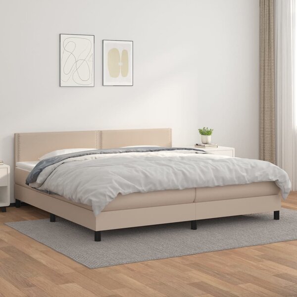 VidaXL Κρεβάτι Boxspring με Στρώμα Καπουτσίνο 200x200εκ.από Συνθ.Δέρμα