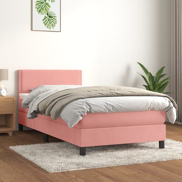 VidaXL Κρεβάτι Boxspring με Στρώμα Ροζ 100x200 εκ. Βελούδινο