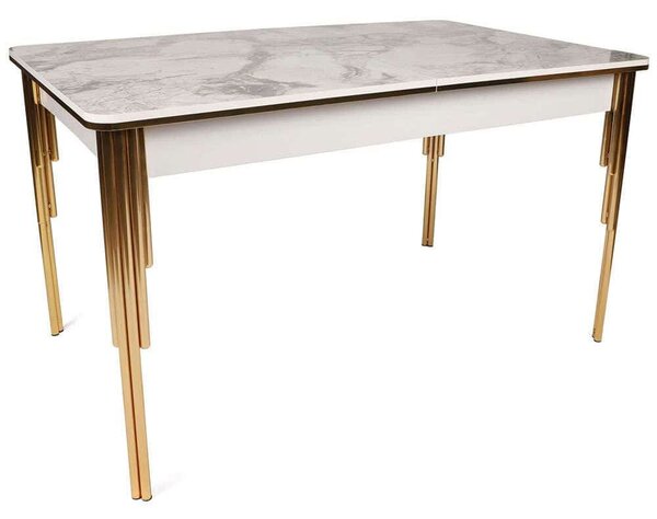 Τραπέζι Επεκτεινόμενο Damla 974NMB1504 144/177,5x90x78cm Marble Effect White-Gold