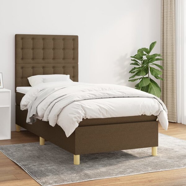 VidaXL Κρεβάτι Boxspring με Στρώμα Σκούρο Καφέ 90x190 εκ. Υφασμάτινο