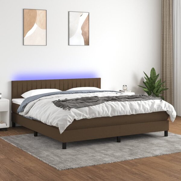 Κρεβάτι Boxspring με Στρώμα & LED Σκ.Καφέ 160x200 εκ Υφασμάτινο - Καφέ