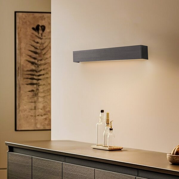 Nowodvorski Lighting Φωτιστικό τοίχου Straight S, 62 cm, μαύρο, Μαύρο, Σαλόνι / τραπεζαρία, Μέταλλο, σύγχρονο, Γωνιακός τοίχος