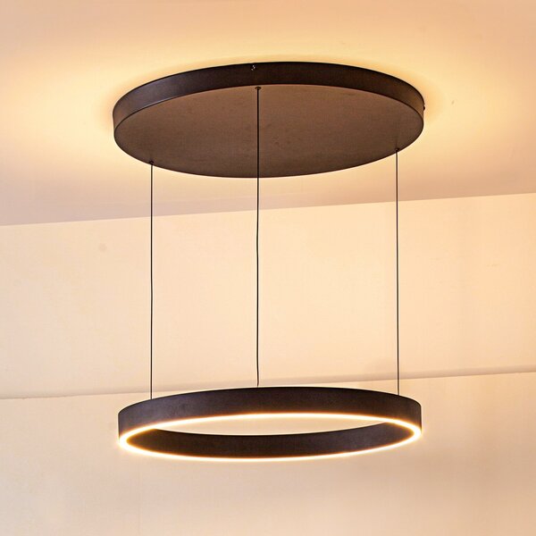 Lucande LED κρεμαστό φωτιστικό Philine, Ø 60 cm, μαύρο, σίδερο, ρυθμιζόμενος, Μαύρο, Σαλόνι / τραπεζαρία, Μέταλλο, σύγχρονο
