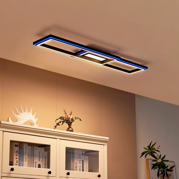 Lucande Smart LED φωτιστικό οροφής Tjado 115 cm μαύρο RGB CCT, ρυθμιζόμενος, Μαύρο, Σαλόνι / τραπεζαρία, Μέταλλο, σύγχρονο