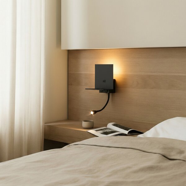 Lindby Φωτιστικό τοίχου Thorid, μαύρο, USB, LED λάμπα ανάγνωσης, G9, Μαύρο, Σαλόνι / τραπεζαρία, Μέταλλο, σύγχρονο