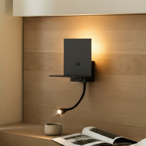 Lindby Φωτιστικό τοίχου Thorid, μαύρο, USB, LED λάμπα ανάγνωσης, G9, Μαύρο, Σαλόνι / τραπεζαρία, Μέταλλο, σύγχρονο