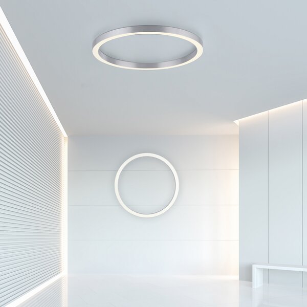 PURE LED φωτιστικό οροφής Lines, Ø 70 cm, ασημί, CCT, ρυθμιζόμενος, Γκρι, Σαλόνι / τραπεζαρία, Μέταλλο, σύγχρονο
