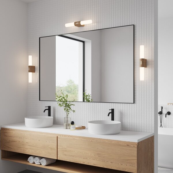 Nordlux Helva Double Basic LED φωτιστικό τοίχου μπάνιου, ξύλινη διακόσμηση, Λευκό, Μπάνιο, Πλαστικό