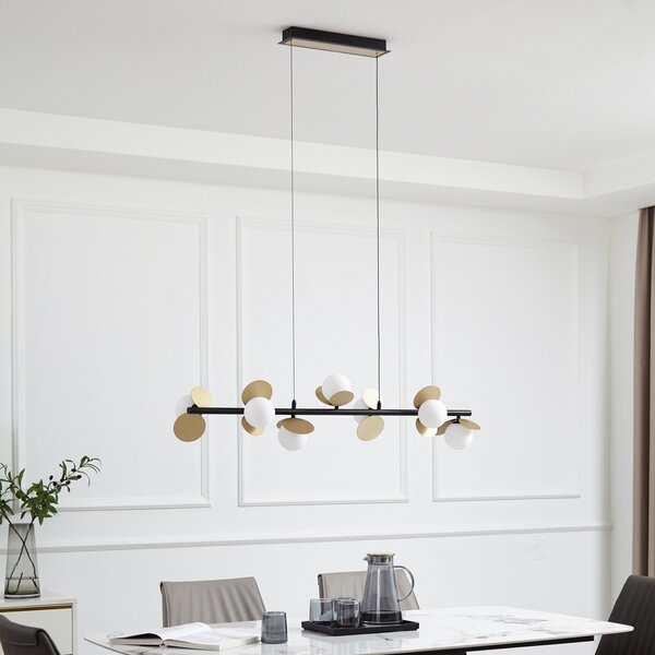 Lucande LED κρεμαστό φωτιστικό Pallo, 7-light, μαύρο/χρυσό, γυαλί, ρυθμιζόμενος, Μαύρο, Σαλόνι / τραπεζαρία, Μέταλλο, σύγχρονο