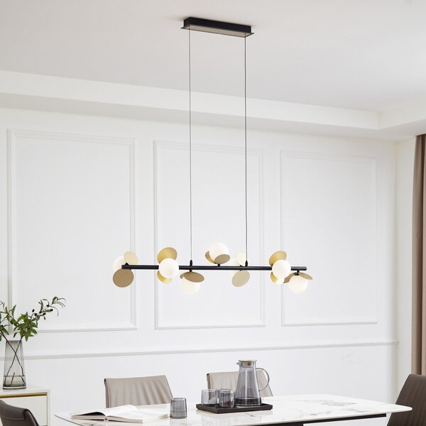 Lucande LED κρεμαστό φωτιστικό Pallo, 7-light, μαύρο/χρυσό, γυαλί, ρυθμιζόμενος, Μαύρο, Σαλόνι / τραπεζαρία, Μέταλλο, σύγχρονο