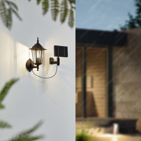 Lindby LED ηλιακό φωτιστικό τοίχου Sayata, μαύρο, αλουμίνιο, φανάρι, Μαύρο, Αλουμίνιο, σύγχρονο, Φανάρι