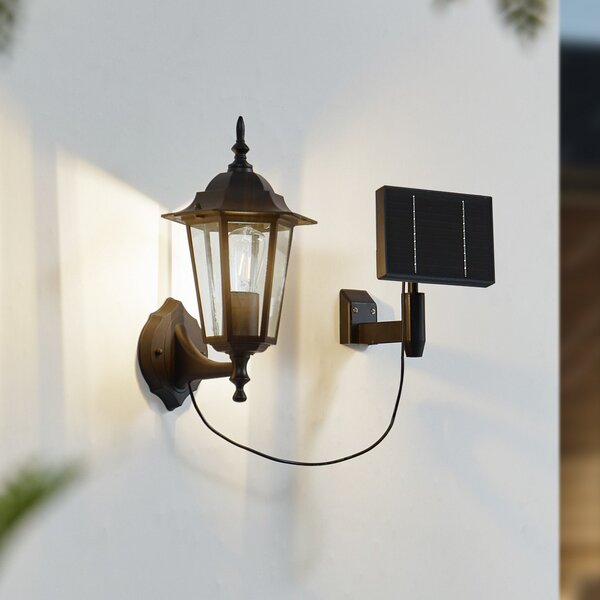 Lindby LED ηλιακό φωτιστικό τοίχου Sayata, μαύρο, αλουμίνιο, φανάρι, Μαύρο, Αλουμίνιο, σύγχρονο, Φανάρι