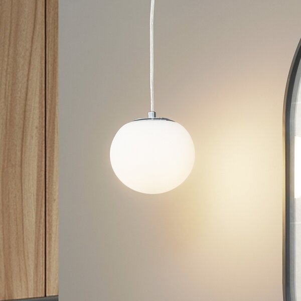 Lucande κρεμαστό φωτιστικό Bidolo, χρώμιο, γυαλί, Ø 15 cm, IP44, ρυθμιζόμενος, Μεταλλικό, Μπάνιο, Γυαλί, Σφαίρα