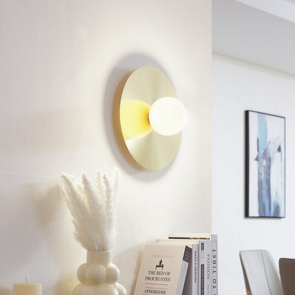 Lindby Φωτιστικό τοίχου Zain, χρυσό/λευκό, γυαλί, Ø 33 cm, G9, ρυθμιζόμενος, Χρυσό / Ορείχαλκου, Διάδρομος, Μέταλλο, σύγχρονο