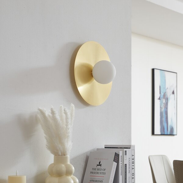 Lindby Φωτιστικό τοίχου Zain, χρυσό/λευκό, γυαλί, Ø 33 cm, G9, ρυθμιζόμενος, Χρυσό / Ορείχαλκου, Διάδρομος, Μέταλλο, σύγχρονο