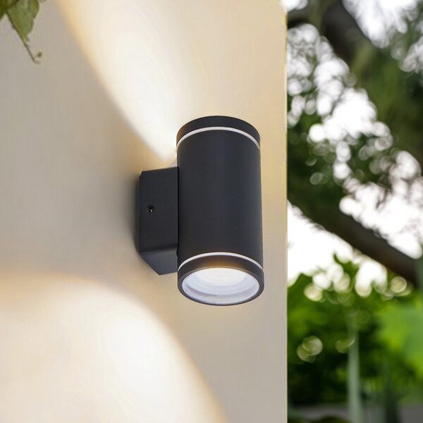 Lindby Smart LED φωτιστικό εξωτερικού χώρου Valtin CCT RGB Tuya IP54, ρυθμιζόμενος, Μαύρο, Ανοξείδωτος χάλυβας, σύγχρονο, Προβολέας τοίχου