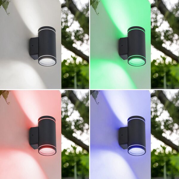 Lindby Smart LED φωτιστικό εξωτερικού χώρου Valtin CCT RGB Tuya IP54, ρυθμιζόμενος, Μαύρο, Ανοξείδωτος χάλυβας, σύγχρονο, Προβολέας τοίχου