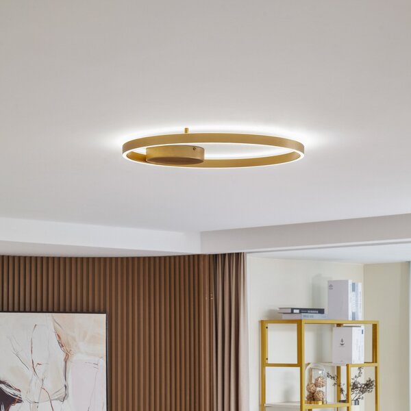 Lucande Smart LED φωτιστικό οροφής Moise, χρυσό, CCT, Tuya, ρυθμιζόμενος, Χρυσό / Ορείχαλκου, Σαλόνι / τραπεζαρία, Αλουμίνιο, σύγχρονο