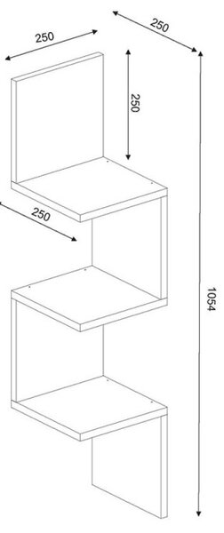 Γωνιακή επιτοίχια ραφιέρα Furny Home 756FRN1616, 105,4x25 cm, Μοριοσανίδα, 3 ράφια, Λευκό