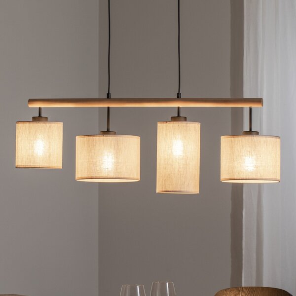 TK Lighting Κρεμαστό φωτιστικό Deva Nature, τετράφωτο, ύφασμα, ρυθμιζόμενος, Μπεζ, Σαλόνι / τραπεζαρία, Ξύλο, Σκανδιναβικό