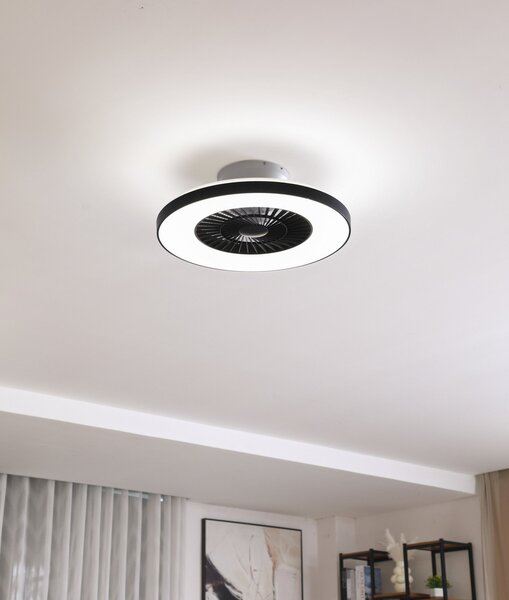 Lindby Smart LED ανεμιστήρας οροφής Paavo μαύρος αθόρυβος Tuya, ρυθμιζόμενος, Μαύρο, Σαλόνι / τραπεζαρία, Πλαστικό, σύγχρονο