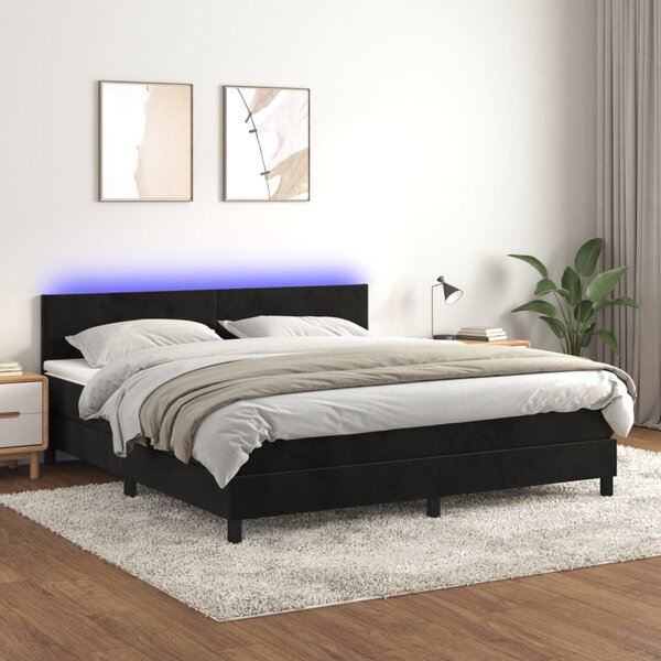 Κρεβάτι Boxspring με Στρώμα & LED Μαύρο 180x200 εκ. Βελούδινο - Μαύρο