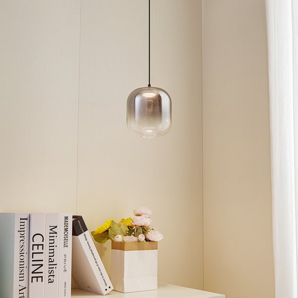 Lucande LED κρεμαστό φωτιστικό Avelina, Ø 14cm, 1-φωτιστικό. μαύρο, Γκρι, Σαλόνι / τραπεζαρία, Γυαλί, σύγχρονο