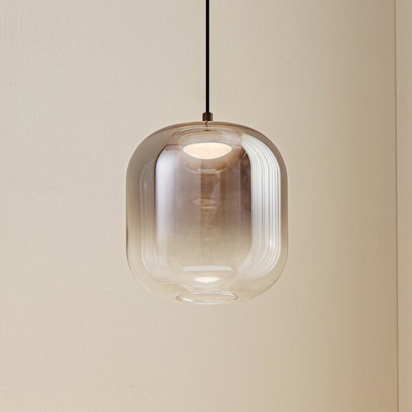 Lucande LED κρεμαστό φωτιστικό Avelina, Ø 14cm, 1-φωτιστικό. μαύρο, Γκρι, Σαλόνι / τραπεζαρία, Γυαλί, σύγχρονο