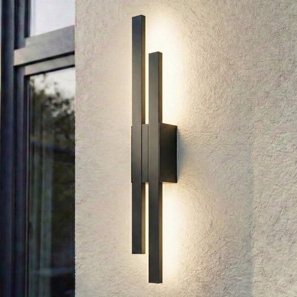 Lindby LED εξωτερικός φωτισμός τοίχου Sakari, μαύρος, αλουμίνιο, ύψος 59 cm, Μαύρο, Αλουμίνιο, σύγχρονο
