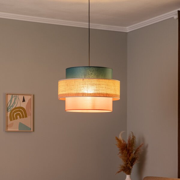 TK Lighting Κρεμαστό φωτιστικό Trio, σκιά γιούτα, πετρόλ/φυσικό καφέ/πορτοκαλί Ø 50cm, ρυθμιζόμενος, Πολύχρωμο, Σαλόνι / τραπεζαρία, Ύφασμα / Κλωστοϋφαντουργία