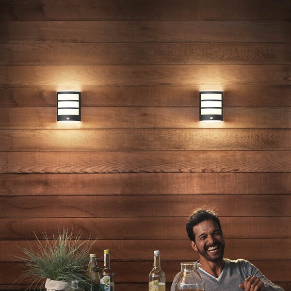 Philips Εξωτερικό φωτιστικό τοίχου LED Python UE, ανθρακί, αισθητήρας, Μαύρο, Ανοξείδωτος χάλυβας, σύγχρονο