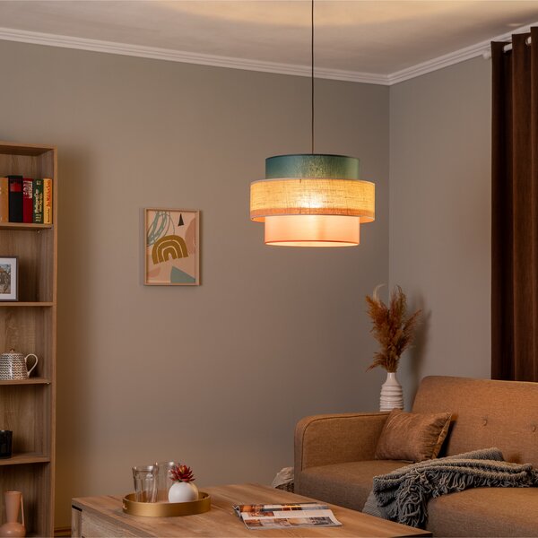 TK Lighting Κρεμαστό φωτιστικό Trio, σκιά γιούτα, πετρόλ/φυσικό καφέ/πορτοκαλί Ø 50cm, ρυθμιζόμενος, Πολύχρωμο, Σαλόνι / τραπεζαρία, Ύφασμα / Κλωστοϋφαντουργία
