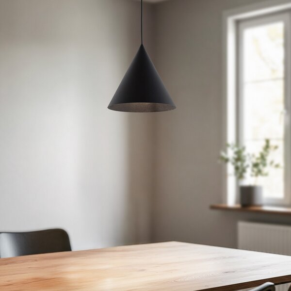 TK Lighting Κρεμαστό φωτιστικό Cono, μονής λάμπας, Ø 27 εκ., μαύρο, ρυθμιζόμενος, Μαύρο, Σαλόνι / τραπεζαρία, Μέταλλο, σύγχρονο