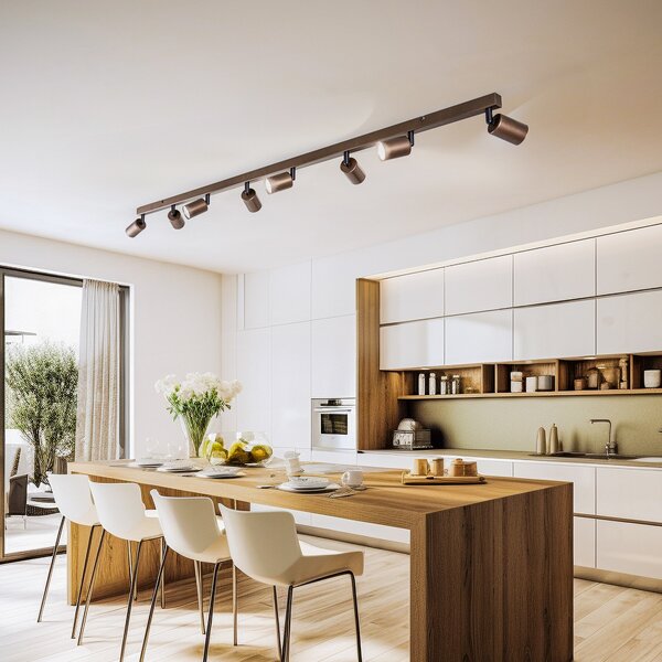 TK Lighting Spot οροφής Top, ρυθμιζόμενο, καφέ, οκτώ φλογών γραμμικό, ρυθμιζόμενος, Καφέ / Σκουριάς, Σαλόνι / τραπεζαρία, Μέταλλο, σύγχρονο, Οροφή πολλαπλής φλόγας