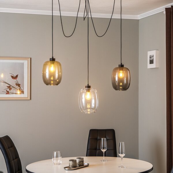 TK Lighting Elio κρεμαστό φωτιστικό, γυαλί, καφέ/καθαρό/γκρι, 3-φωτο, αποκεντρωμένο, ρυθμιζόμενος, Διαφανές, Σαλόνι / τραπεζαρία, Γυαλί, σύγχρονο