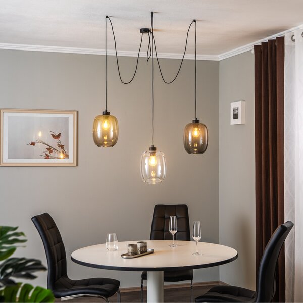 TK Lighting Elio κρεμαστό φωτιστικό, γυαλί, καφέ/καθαρό/γκρι, 3-φωτο, αποκεντρωμένο, ρυθμιζόμενος, Διαφανές, Σαλόνι / τραπεζαρία, Γυαλί, σύγχρονο