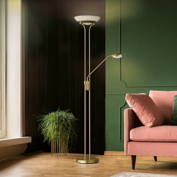 FISCHER & HONSEL Φωτιστικό δαπέδου LED Pool, ορειχάλκινο, ύψος 182 cm, 2-φωτιστικό., ρυθμιζόμενος, Χρυσό / Ορείχαλκου, Σαλόνι / τραπεζαρία, Μέταλλο, σύγχρονο, Φως ανάγνωσης