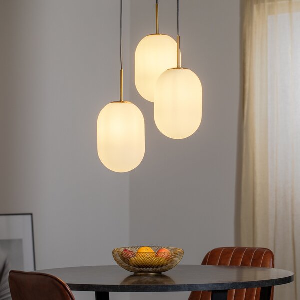 Eko-Light Κρεμαστό φωτιστικό Alias, μέταλλο χρυσό χρώμα, γυαλί οπαλ, 3 λάμπες, στρογγυλό, ρυθμιζόμενος, Λευκό, Σαλόνι / τραπεζαρία, Γυαλί, σύγχρονο