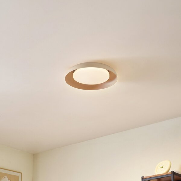 Lindby LED φωτιστικό οροφής Florie, μπεζ, μεταλλικό, Ø 40 cm, Μπεζ, Σαλόνι / τραπεζαρία, Πλαστικό, σύγχρονο
